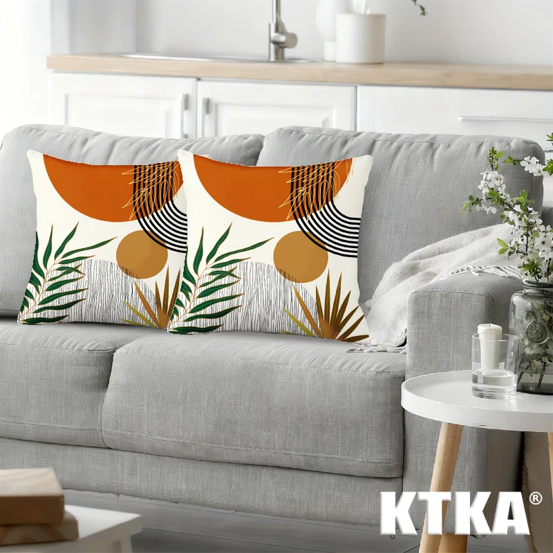 2Pcs, Modern Abstract Geometric Pattern Pillow Covers, Bohemian Style Sofa Cushion Covers, Single-Sided, Zipper Closure, Washable Polyester - Perfect for Sofa, Living Room, and Bedroom Decor.