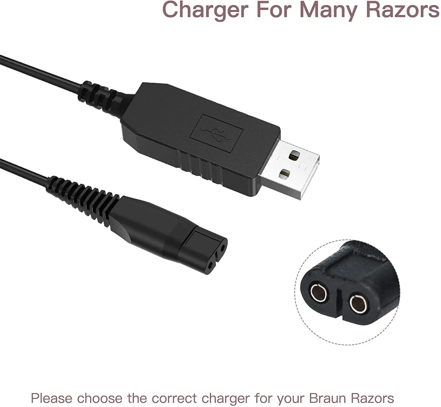 4.3V USB Shaver Charger Cable，Replacement Philips Shaver Power Cord for Norelco One Blade QP2520, QP2620, A00390, QG3320, RQ320