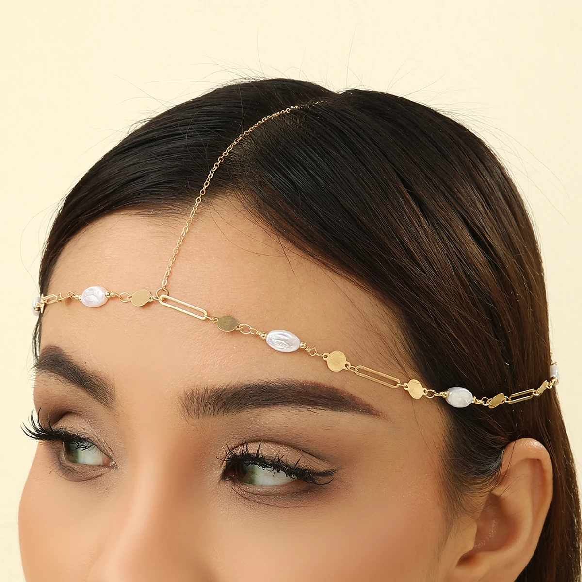 Kinitial Bride Geometric Headband Headpiece Boho Ethnic Forehead Head Chains Wedding Hair Jewelry Accessories
