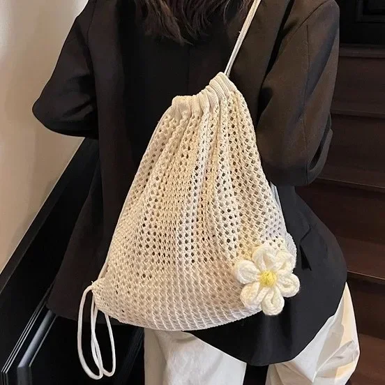 

Seaside Vacation Beach Bag Women 2025 New Hollow Knitting Backpack Large Capacity Casual Versatile Travel Bag