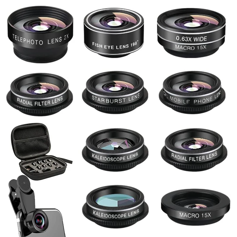 5/7/10 In 1 Fisheye Wide Angle Macro Portable Mobile Phone Camera Lens Clip Macro Smartphone External Lens Android Accessories