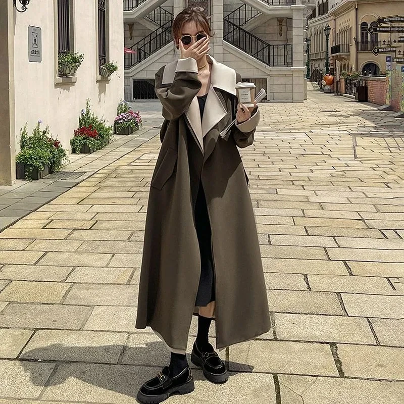 

Women Long Windbreaker New Spring Autumn Korean High-end Hepburn Style Trench Coat Ladies Temperament Overcoat Loose Outwear