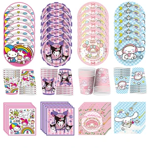 Kuromi 파티 장식 일회용 식탁기 Hellokitty 생일 Decora Sanrio 컵 플레이트 냅킨 아이 베이비 샤워 파티 용품 12 최고의 판매 Sanrio Coaster -№4