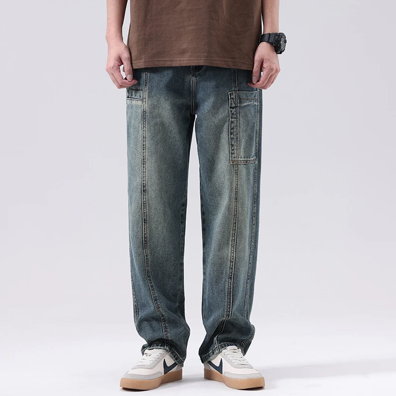 

American Luxury Vintage Straight-Leg Jeans Men's Oversized Streetwear Wide-Leg Denim Cargo Pants Plus Size 40 High Quality