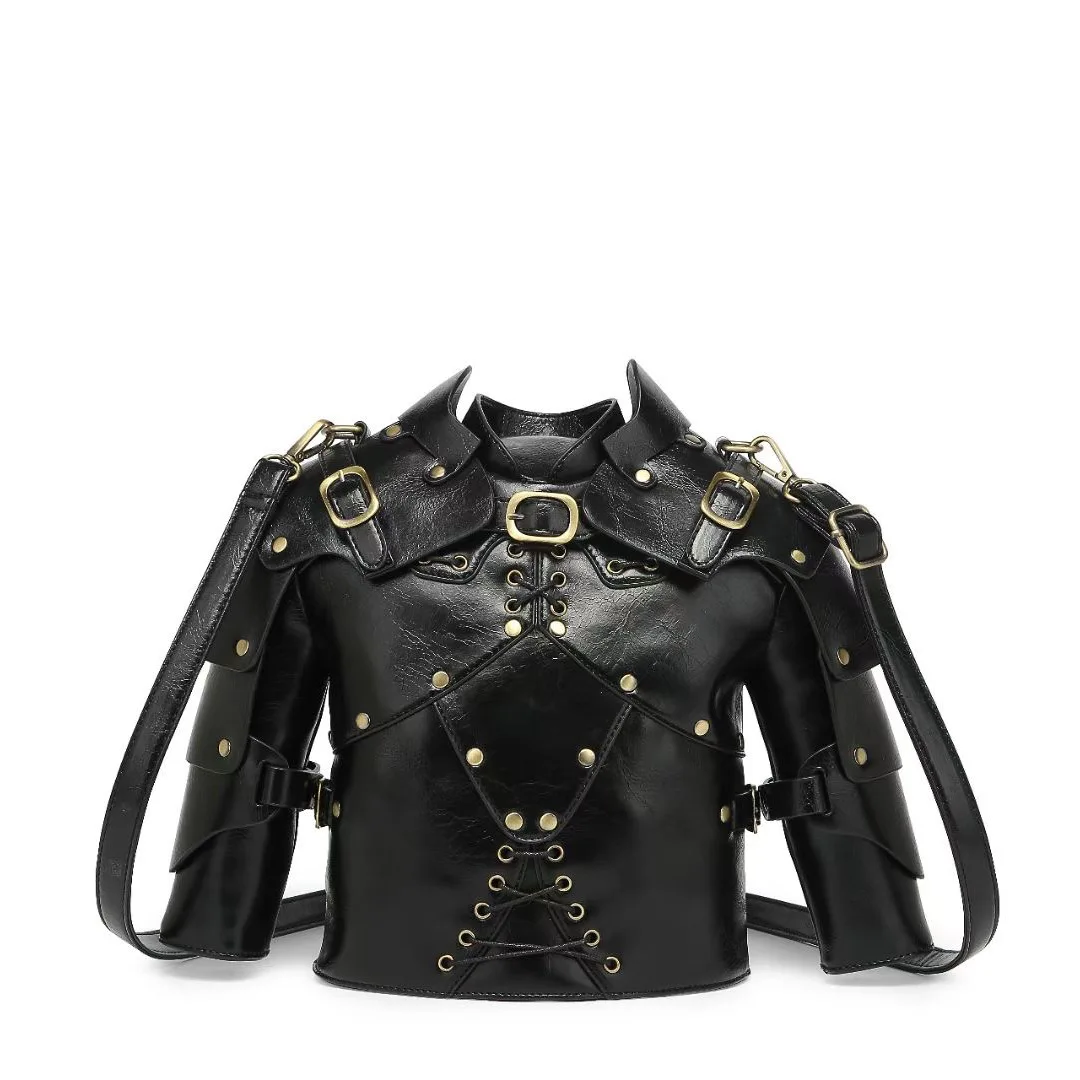 

Men and Women Armour Shaped Crossbody Shoulder Bag PVC Weird Unique Novelty Steampunk Armor Purse