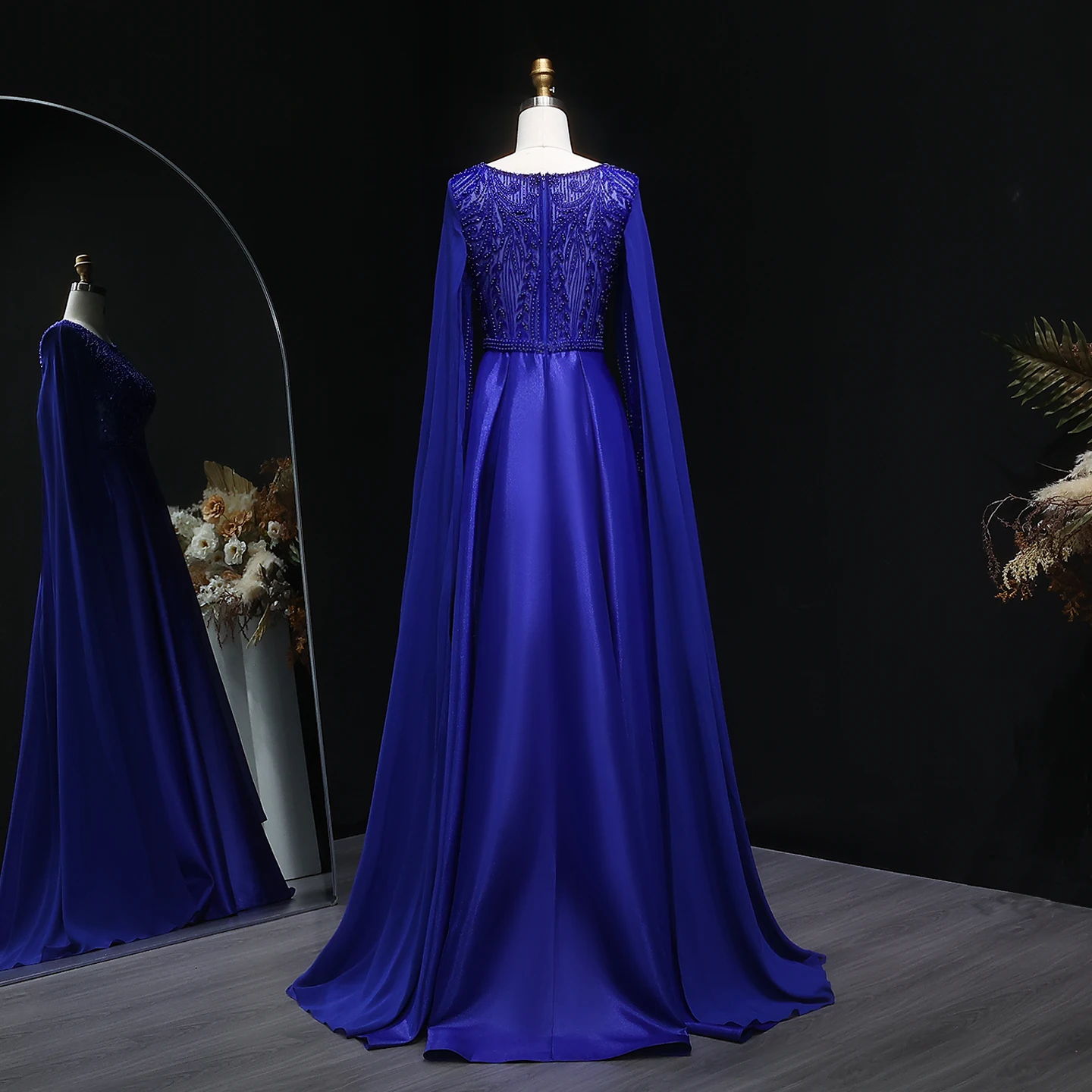 Sharon Said Arabic Royal Blue Long Evening Dress with Cape Sleeve Elegant Beaded Women Wedding Party Gowns SF359 Customized