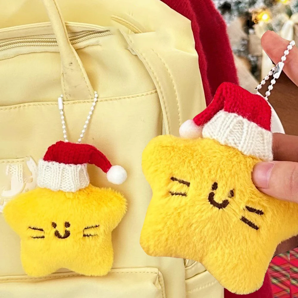 

Cute Christmas Star Hat Plush Doll Keychain Backpack Pendant Student Cartoon Versatile Bag Decoration Key Chains