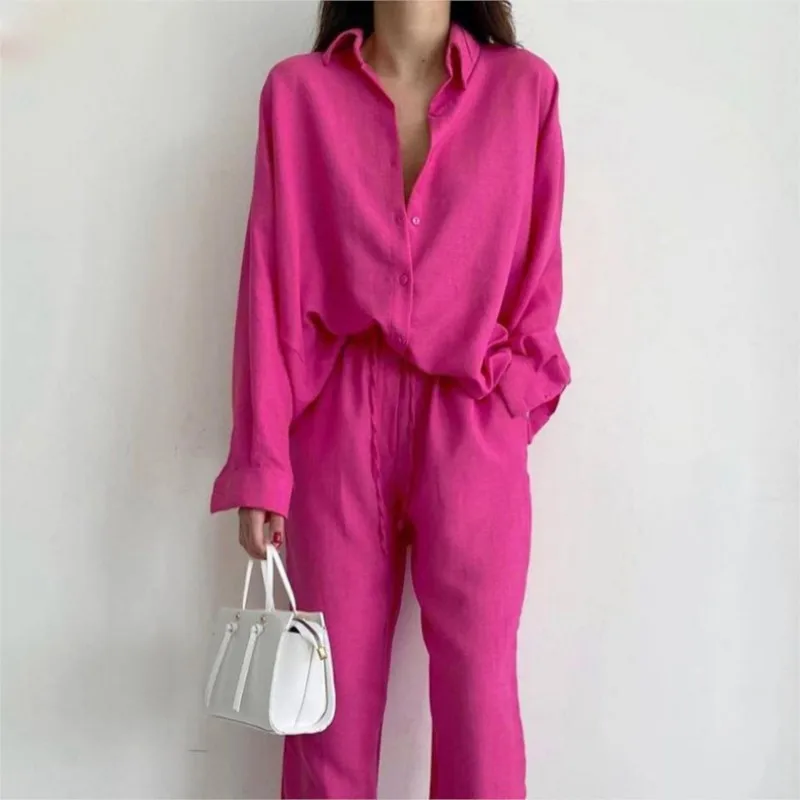 Summer New Women\'s Two-piece Set Fall Office Lady Loose Long Sleeve Shirt  Trouser Fashion Casual 2-piece Set Suit For Women