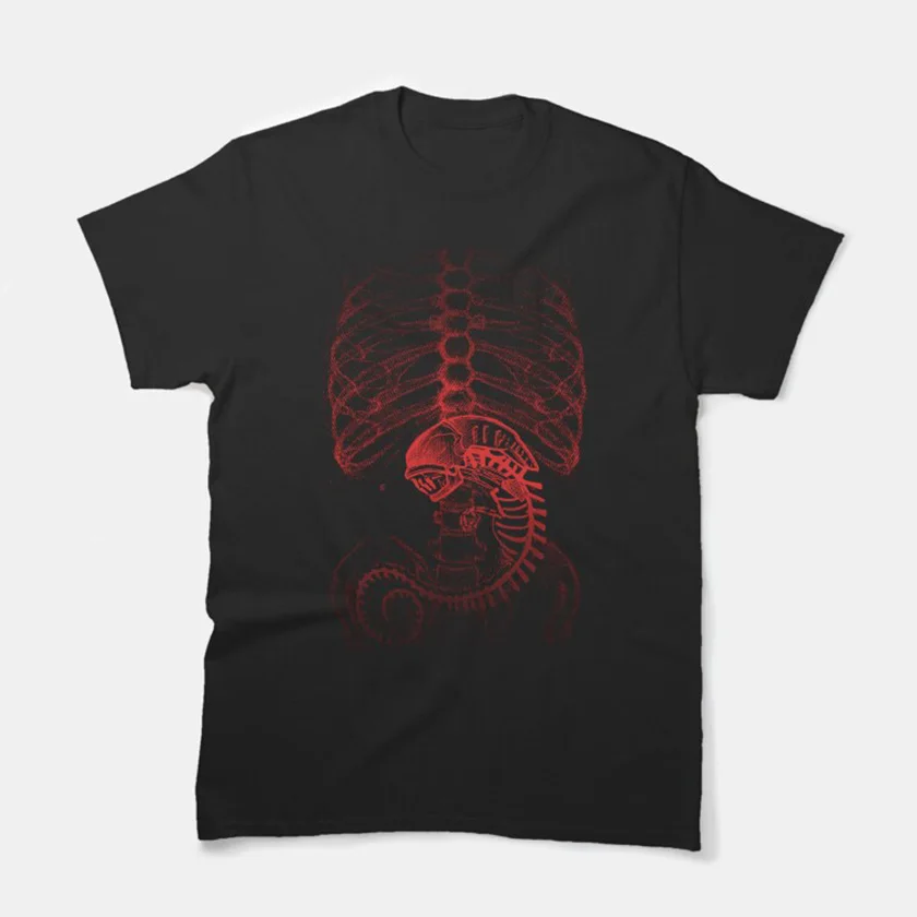 Alien Radiography X-Ray Xenomorph Weyland Yutani horror movie sci-fi Aliens 100% cotton printed t shirt plus size men's clothing