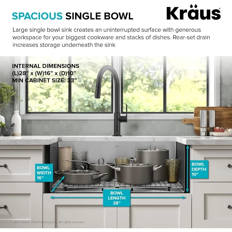 Kraus-Pia De Cozinha De Aço Inoxidável, KHU100-30, 30"