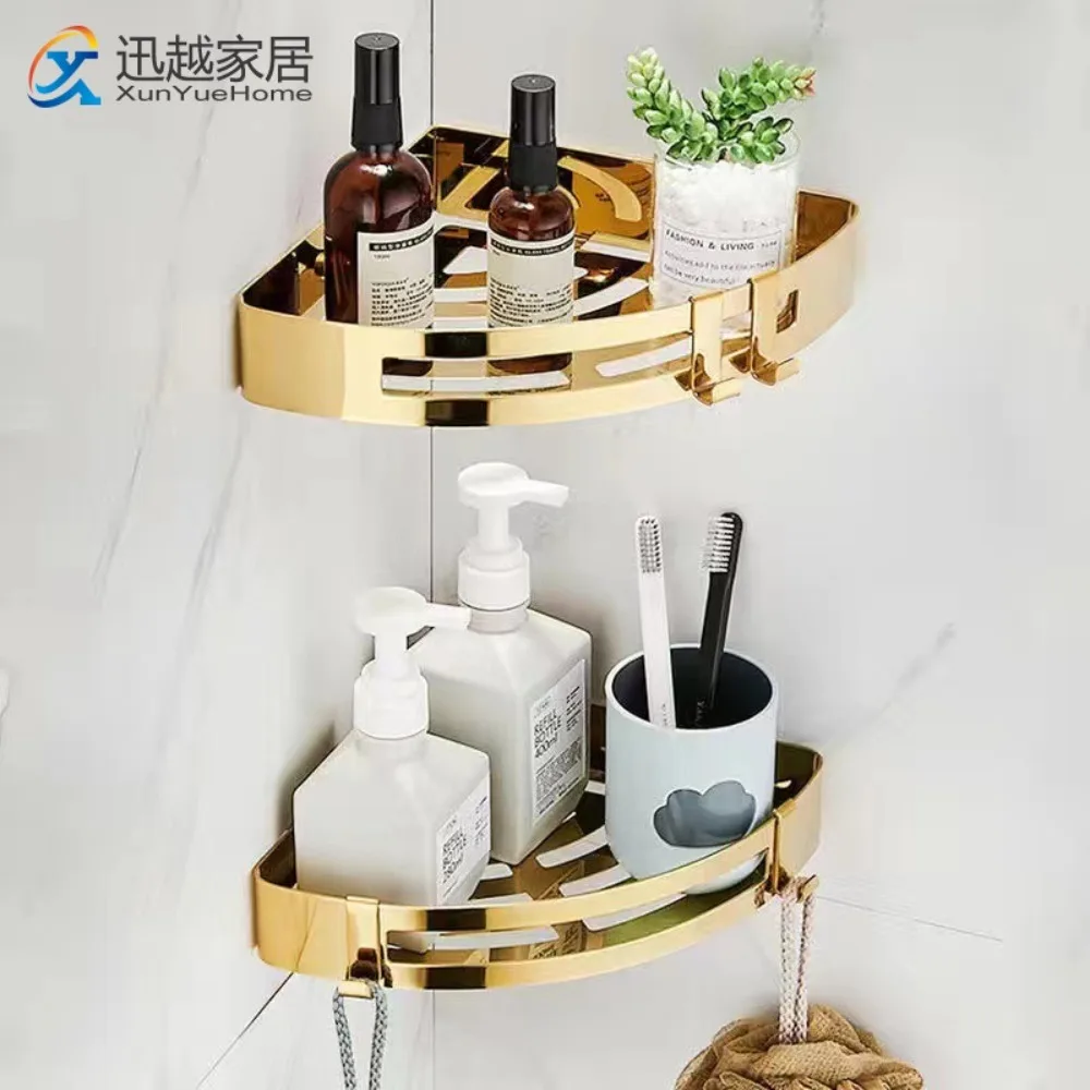 Gold Stainless Steel 304 Bathroom Corner Shelf Wall Mounted Toilet Triangle Frame Storage Rack Organizer Shower Gel Shampoo