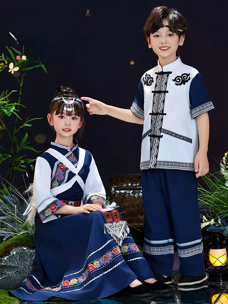 

Children's Ethnic Minori Clothing Nanxi Han Ni Mou Stage Performance Costumes Fem Model Miao Nationali
