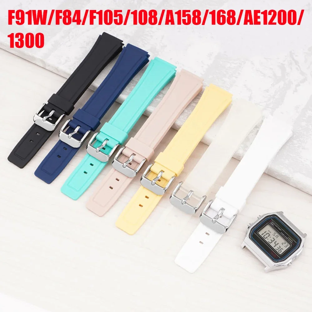 Strap for Casio F-91W F-84 F-105/108 A-158/168 AE-1200/1300 Men Women Colorful TPU Silicone Watch Band Bracelet Accessories 18mm