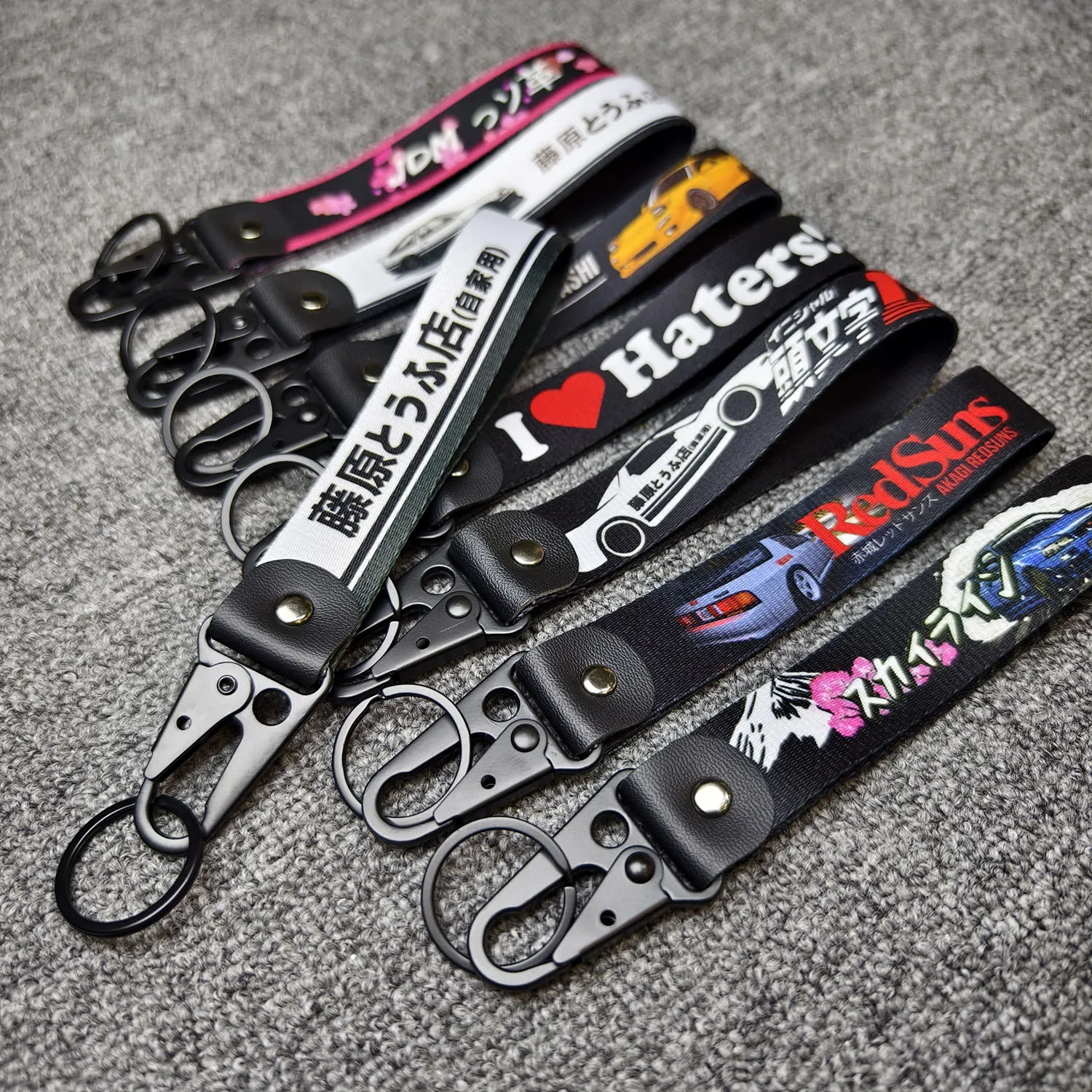 Initial D Car Keychain Nylon JDM Style Gift Lanyard Keyring Auto Key Steel Spring Clip Key Starp Key Pendant view 2