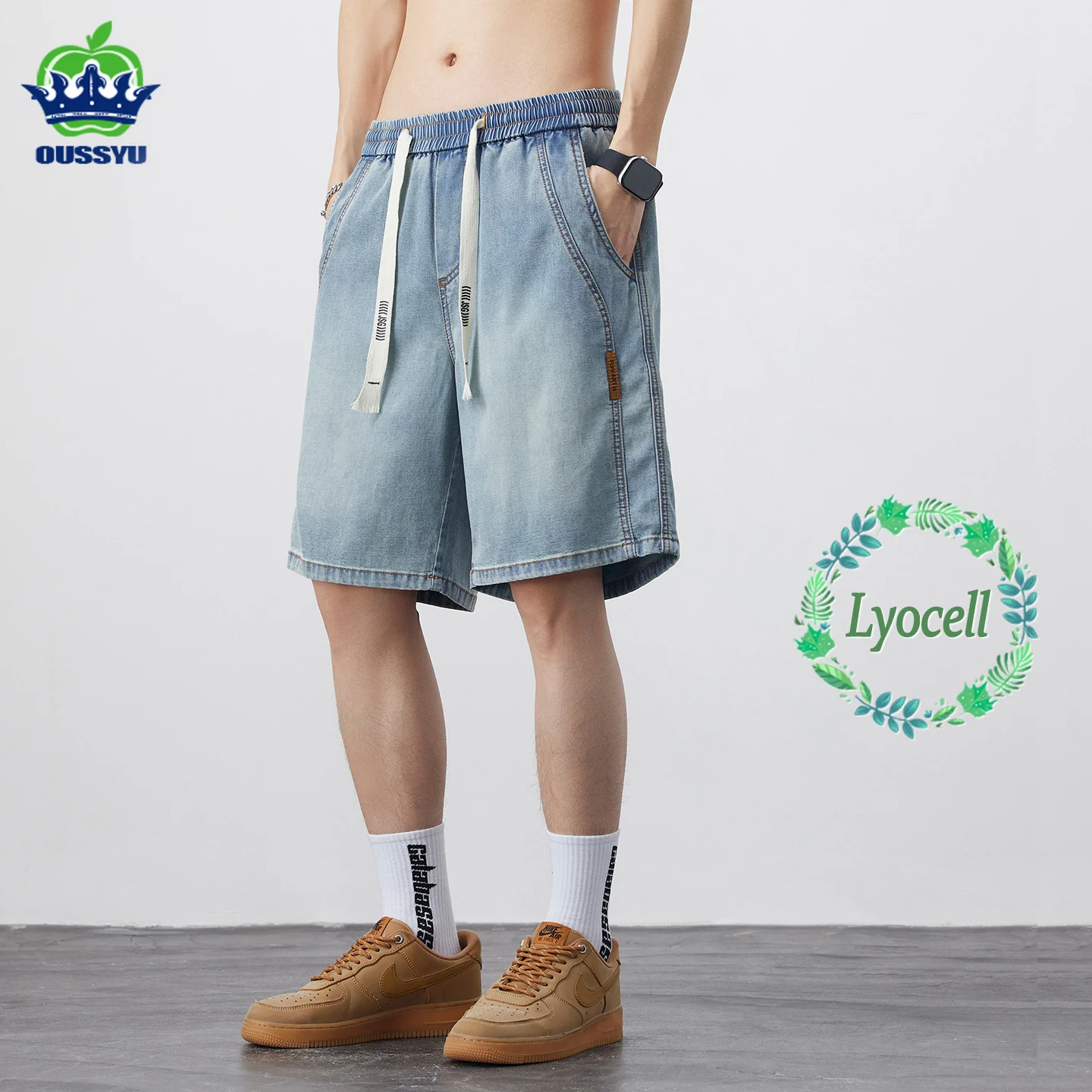 

Men's Summer Denim Shorts Loose Straight Heavy Wash Wide Leg Lyocell Thin VersionCasual Five Pants Trendy Mid Length M-4XL