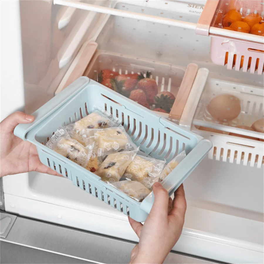 1PC Expandable Storage Basket Pull Out Fridge Organizer for Home Kitchen