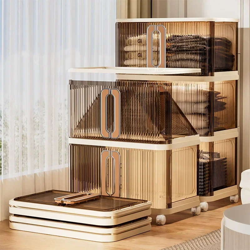 

Firm Large Capacity Cream Wind Storage Cabinet Quilt Wardrobe Free Installation Folding Storage Shelf Storage Box Locker