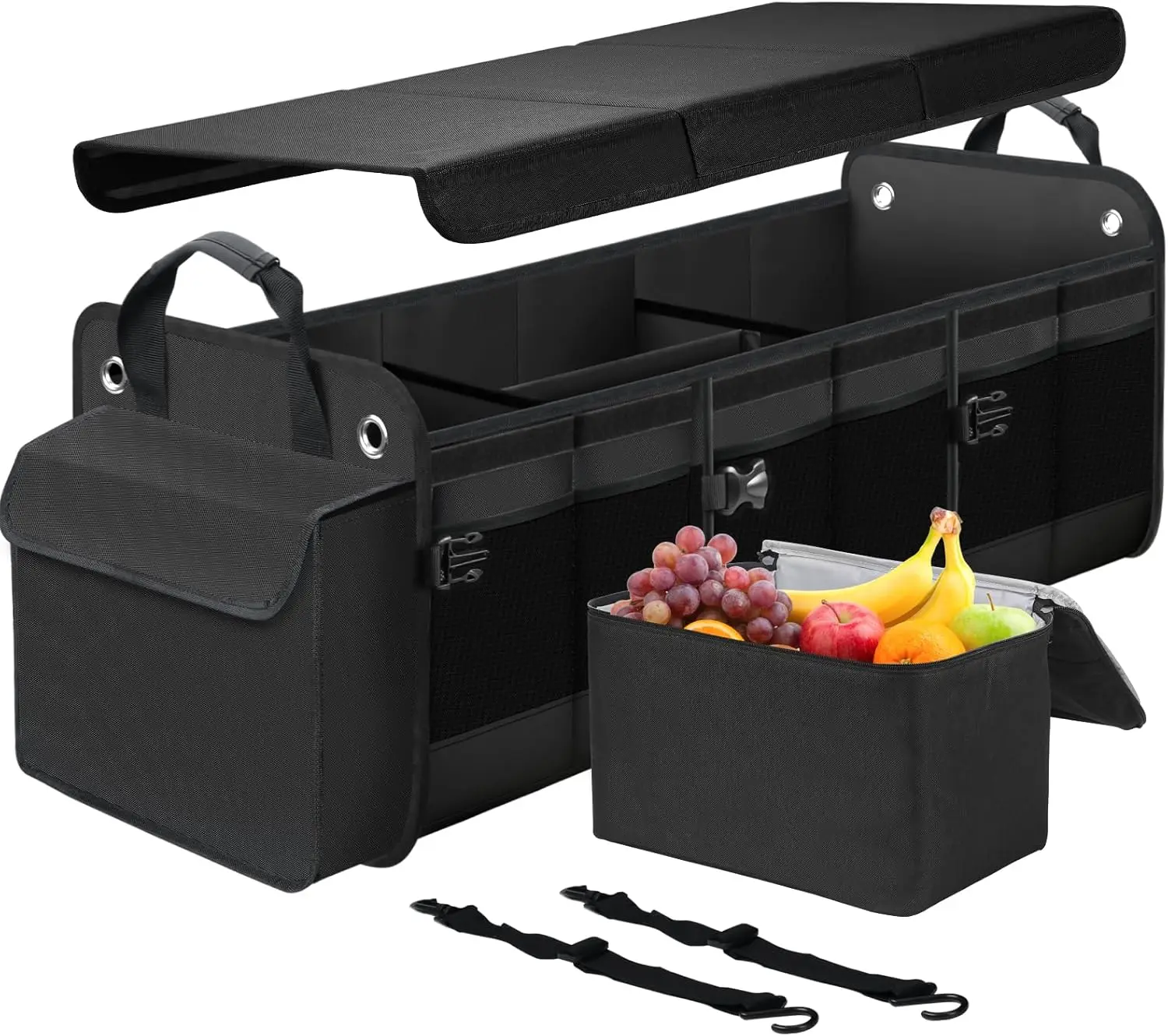 

Collapsible Car Trunk Organizer with Removable Cooler Bag, Multi Compartments, Non-Slip Bottom for SUV/Truck