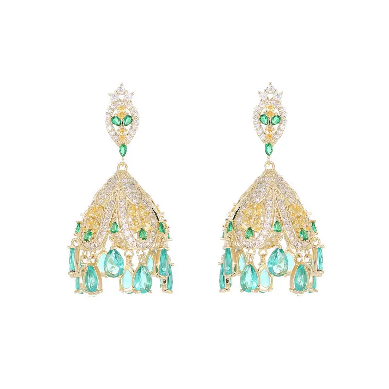 

Indian style pink purple wind chimes water drops luxury court retro earrings temperament female heavy industry