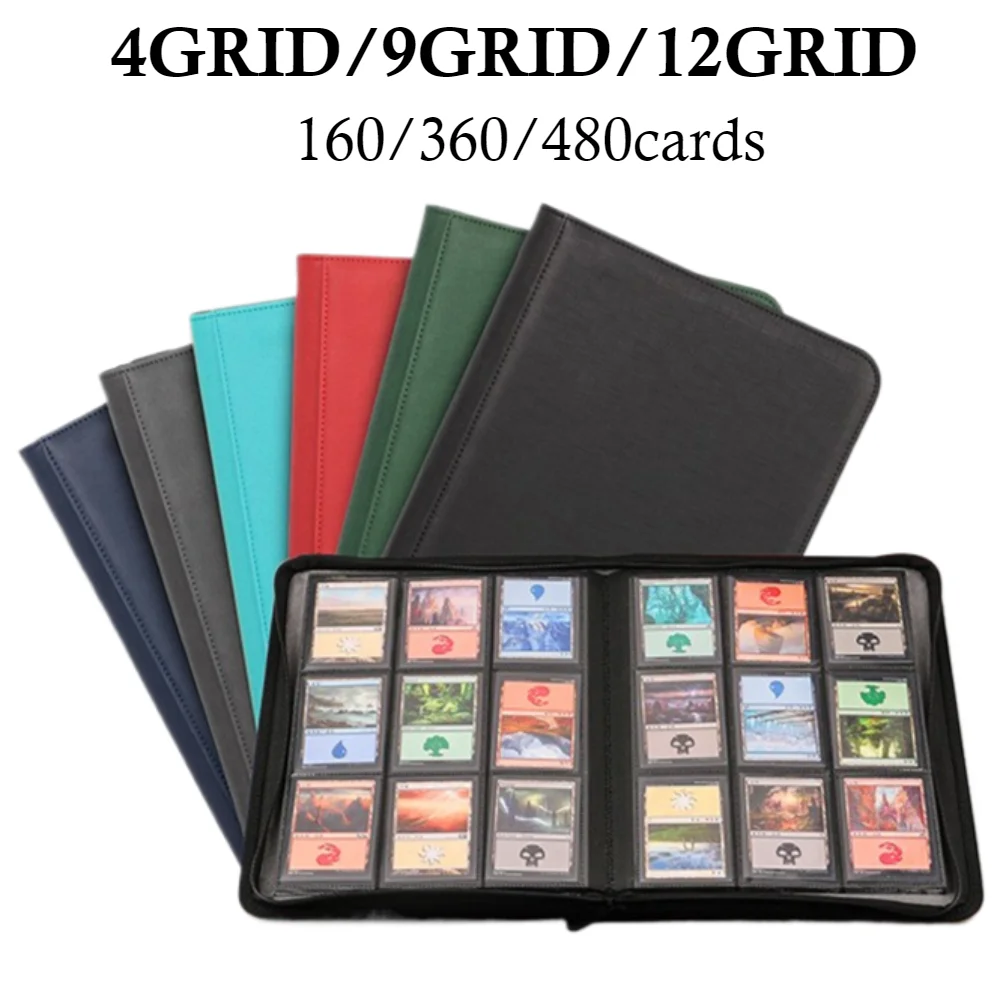 

PU Leather Premium Zipper Card Binder 4/9/12 Pocket 160/360/480 Slots for Pokemon Yu-Gi-Oh Sports Star Anime Trading Card Album