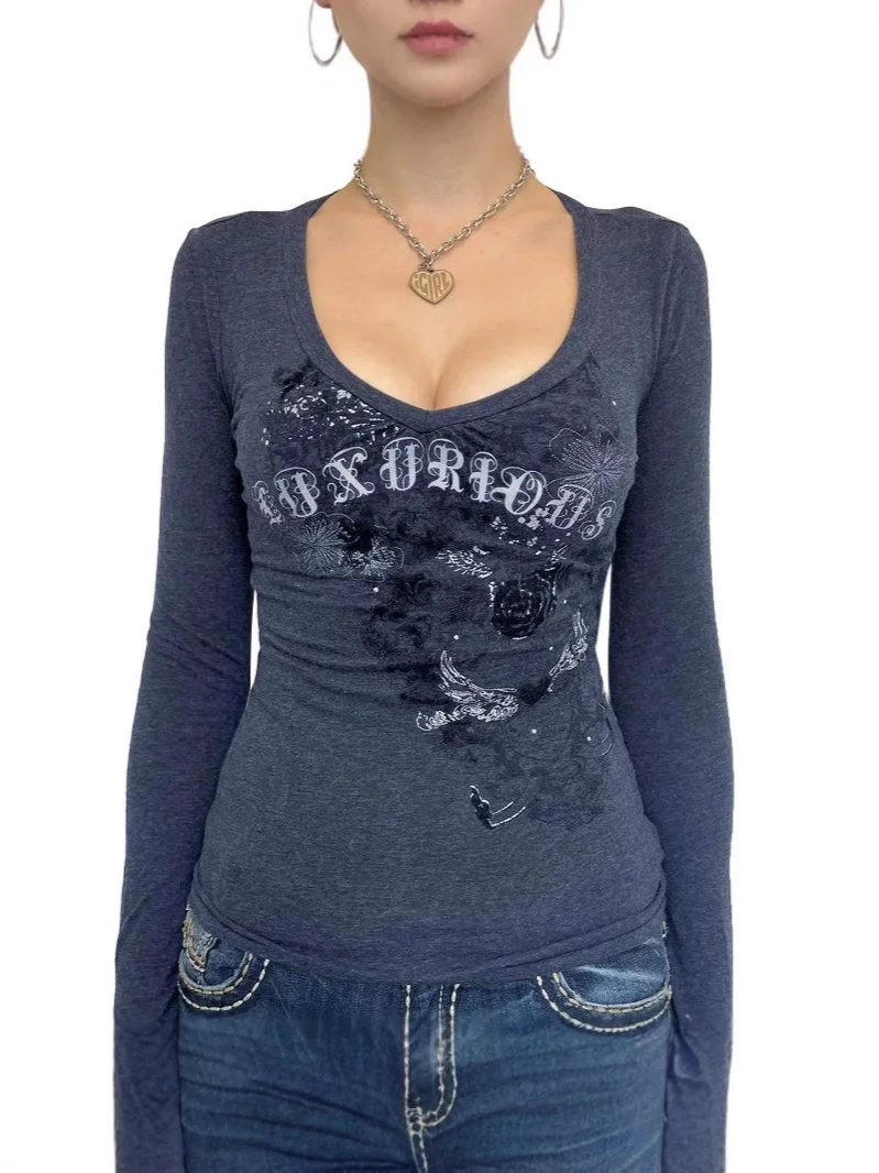 Camiseta Punk con estampado gótico para mujer, Top Y2K ajustado para ir al trabajo, camiseta estampada, ropa interior informal, colección primavera 2026