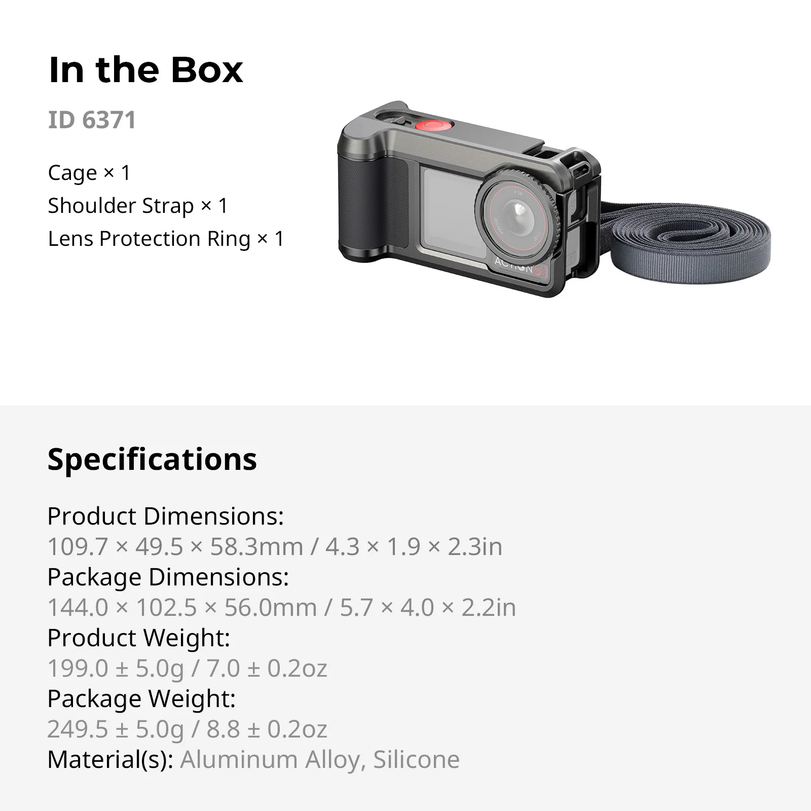 SmallRig Street Grip Kit voor DJI Osmo Action 5 Pro / 4/3 Aluminium Cage met Schouderband Lensbeschermingsring Beschermend Frame