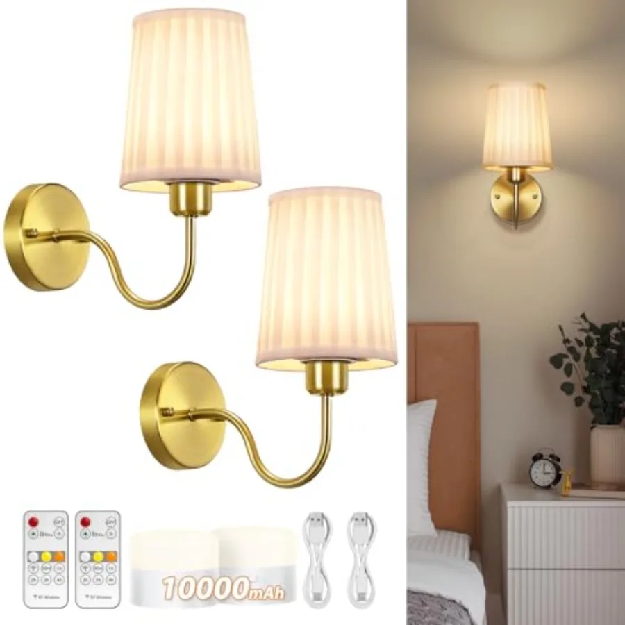 

Battery Operated Wall Sconce Set of Two, Wireless Wall Sconces with 10000mAh Dimming Magnetic Bulb, Rechargeable Wall Sconce wi