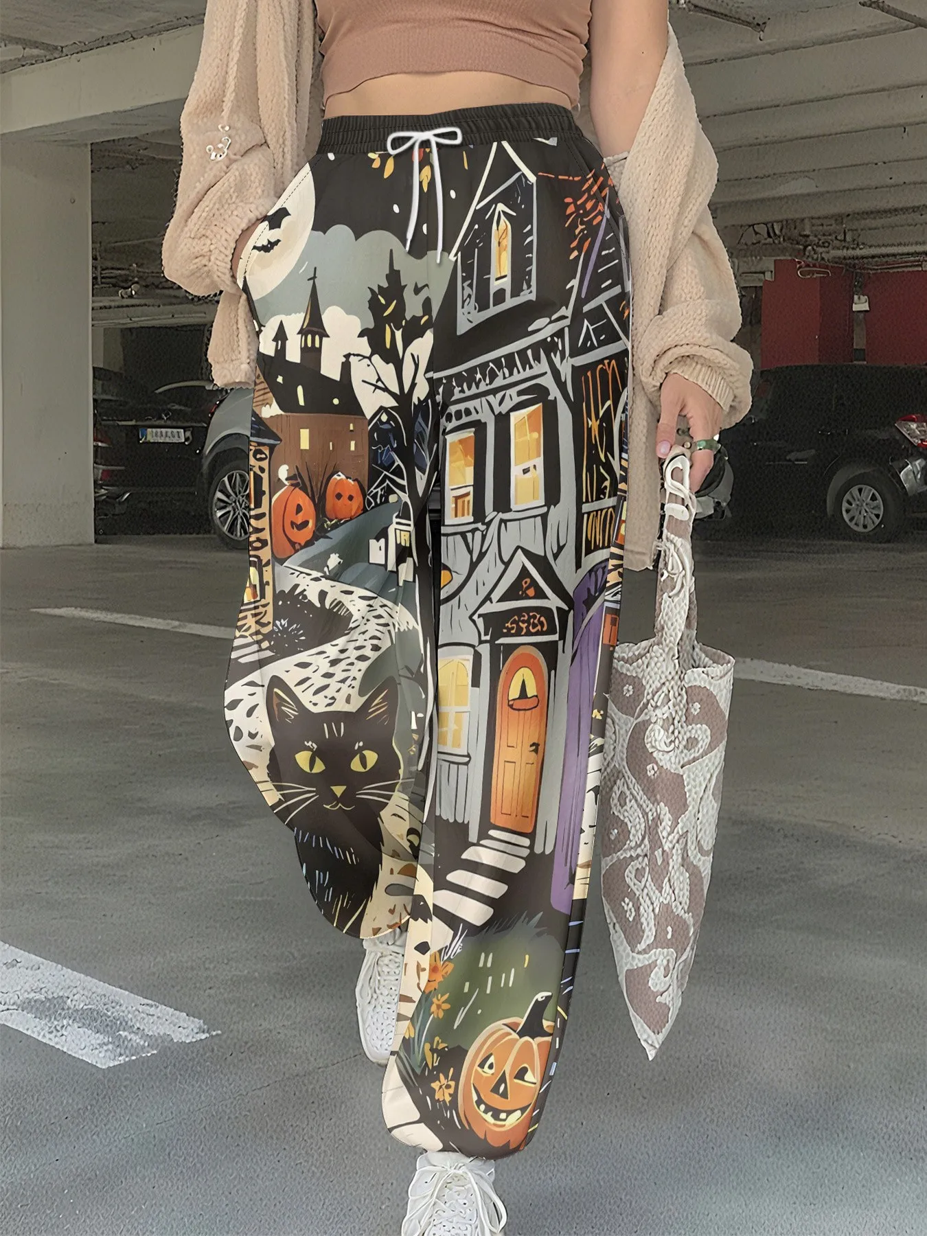 2026 autumn and winter new style street fashion casual comfortable easy-matching 3D castle pattern printed women's pants