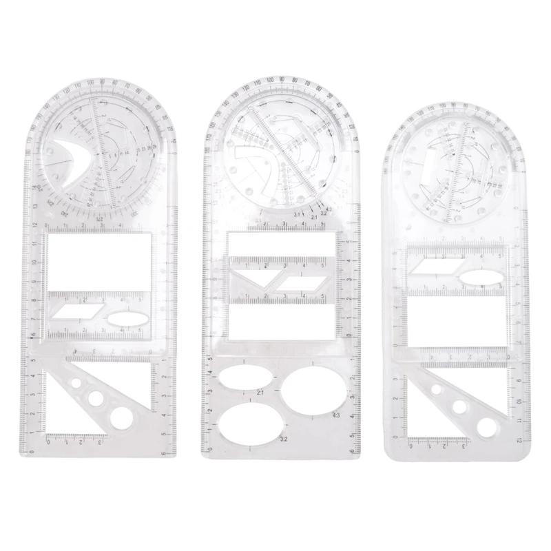 Regla geométrica multifuncional, plantilla de dibujo de plástico, herramienta de medición, regla de dibujo de matemáticas, 6 piezas