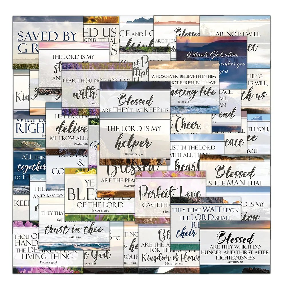 50PCS Popular English Bible Card Stickers Ins Wind Hand Account Phone Case Notebook Decorative Waterproof Stickers