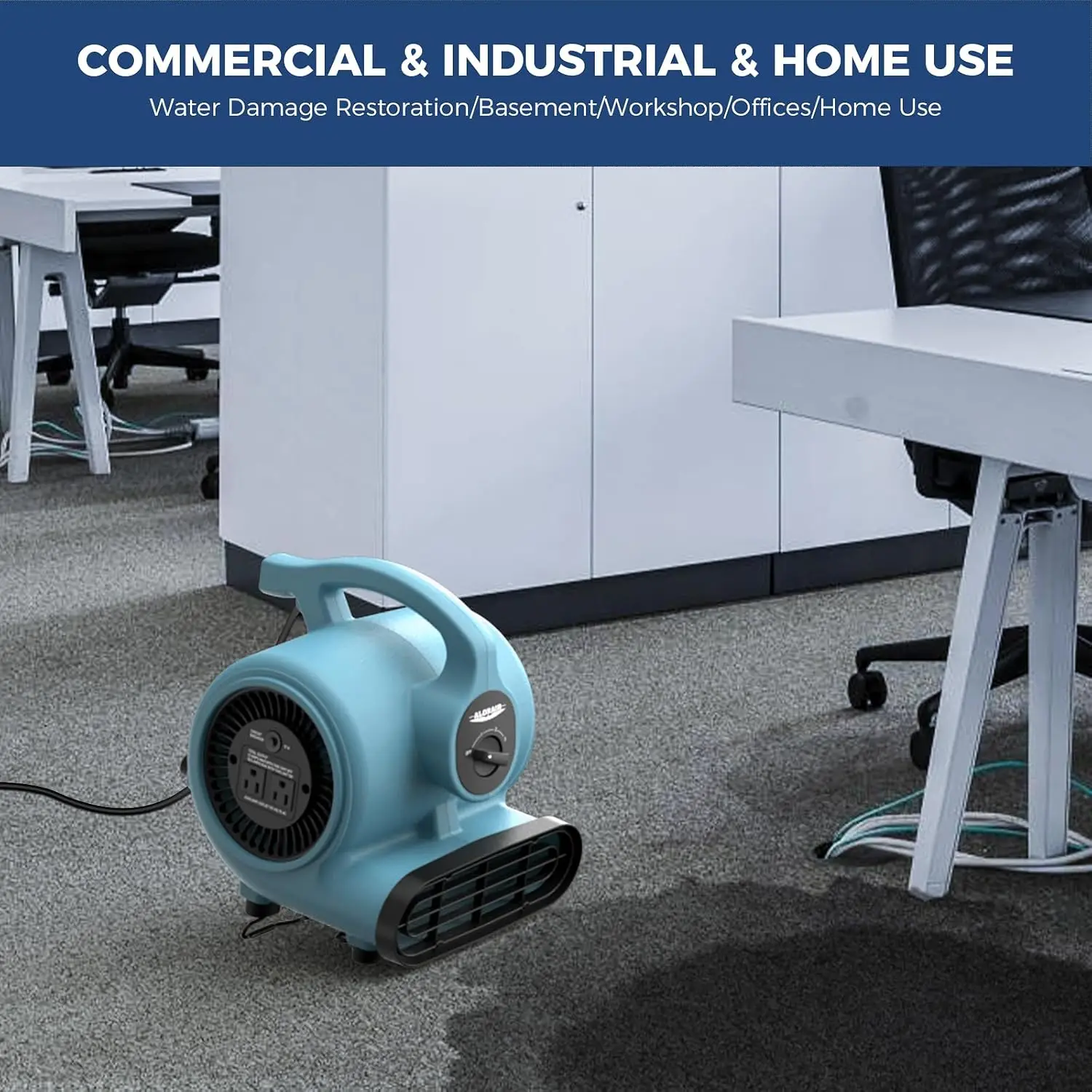 مروحة محرك هوائي 600 CFM، 3 سرعات، 5 زوايا قابلة للتعديل، سلسلة ديزي - أزرق، للصناعة، ورشة العمل، المنزل، استعادة أضرار المياه #5