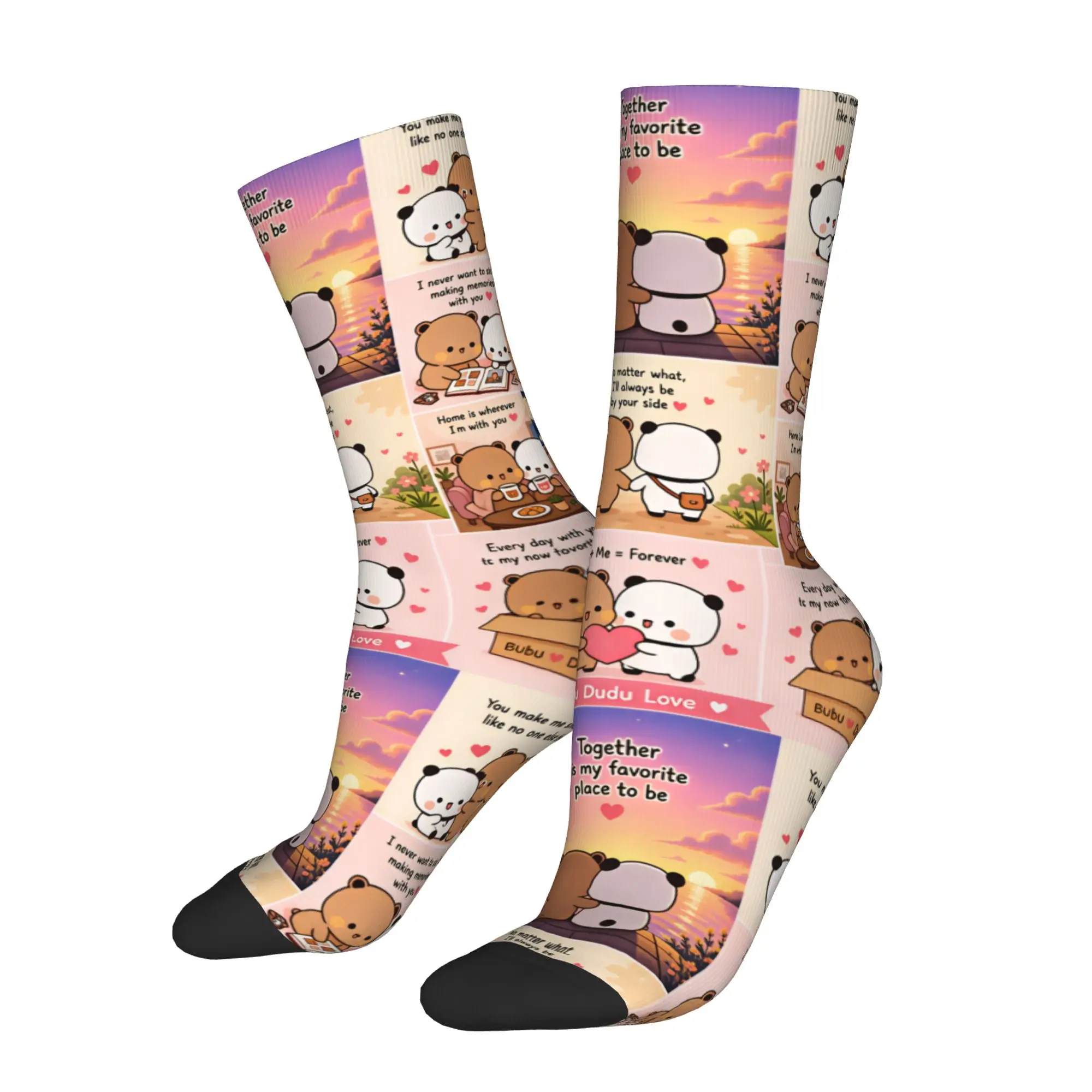 Bubu Dudu P-Peach A-And G-Goma Men's Crew Socks Unisex Cute Anime Panda Bear Cartoon Spring Summer Autumn Winter Dress Socks