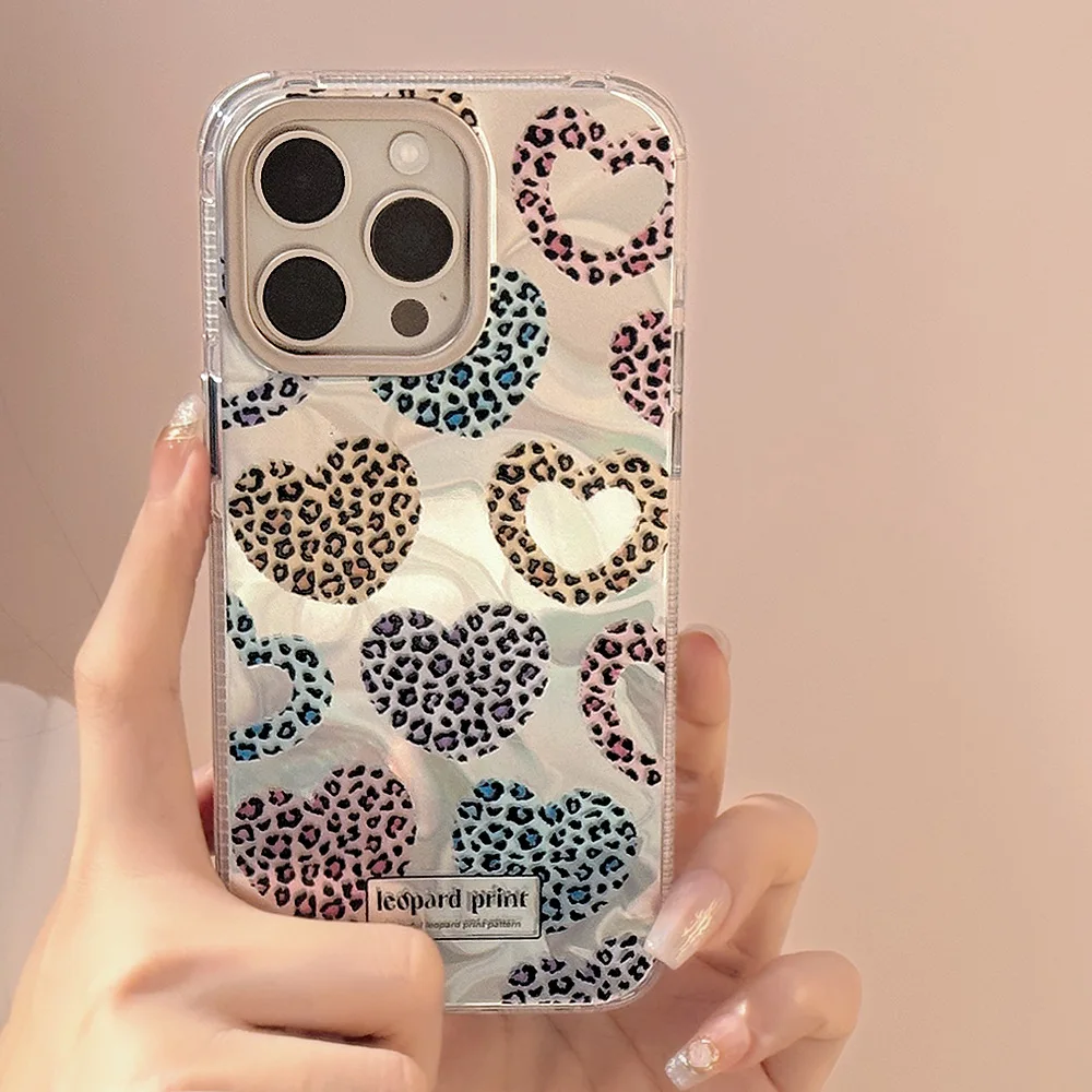 Personality Stylish Illusion Color Leopard Print Love Cover Case For iPhone 16 15 14 13 12 Pro Max Plus Shockproof Protective