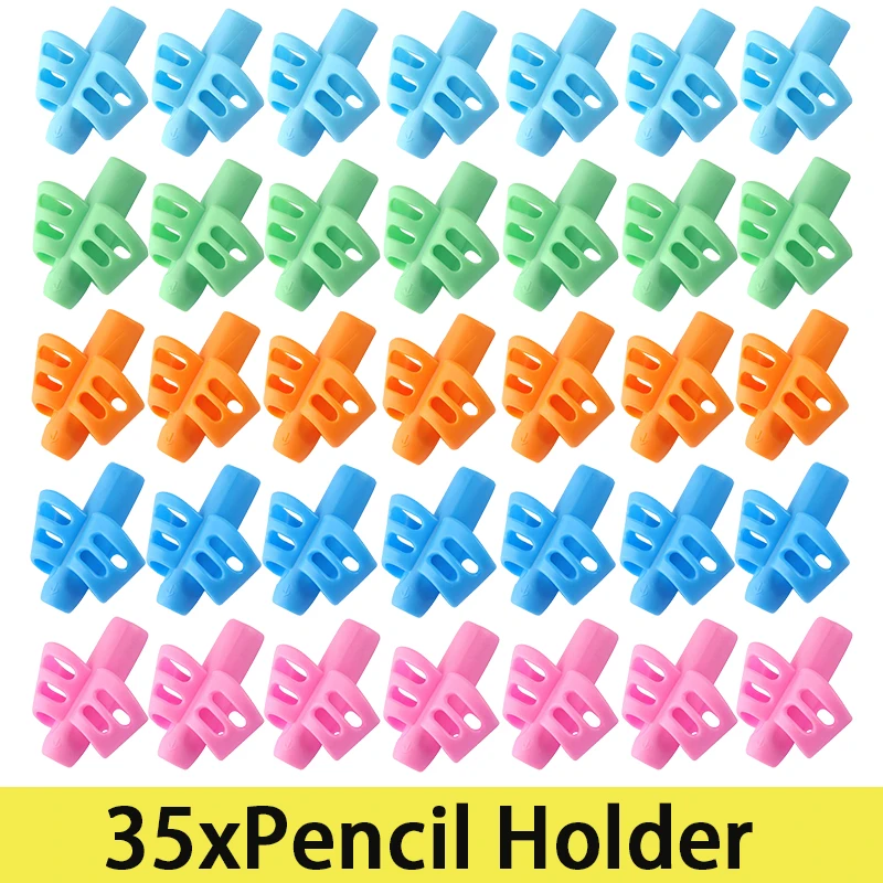 35Pcs Soft Silica Pencil Grasp Two-Finger Gel Pen Grips Children Writing Training Correction Tool Pens Holding for Kids Gifts