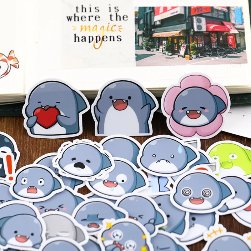 40PCS Hand Account Cartoon Sticker Hand Account Cute DIY Photo Album Ins Wind Mobile Phone Case Decoration Material Happy Shark