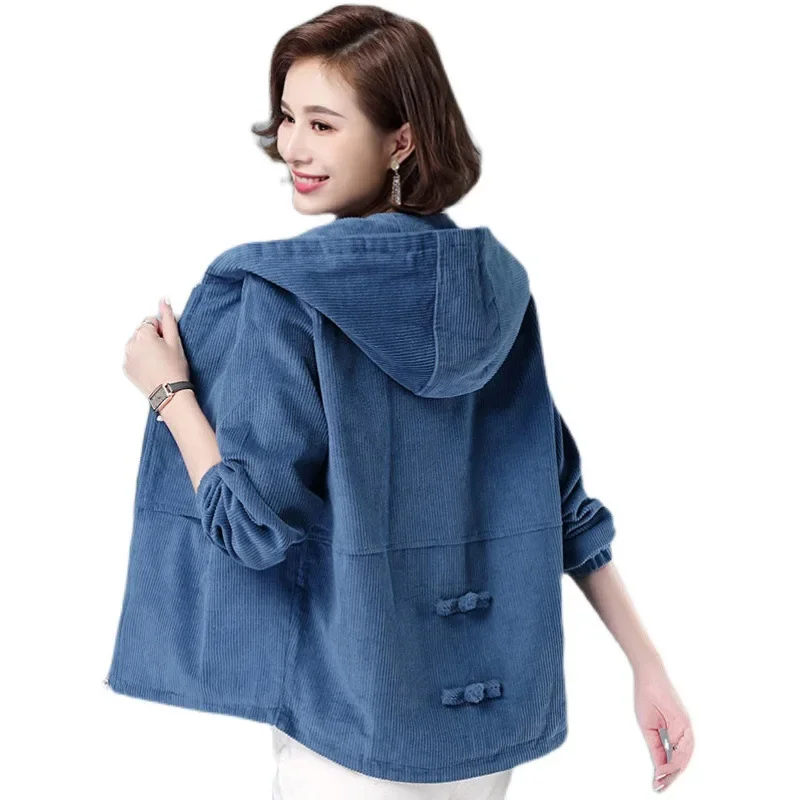 Woman's Jackets Coat autumn/winter Corduroy Solid Color Hooded Long Sleeve Zipper Fashion Ladies Tops