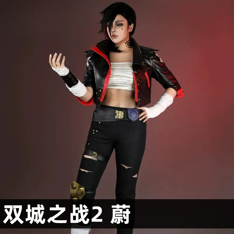 

Vi Jacket Cosplay Costume LOL Arcane Season 2 Red Biker Coat Punk Outerwear Faux Leather Crop Top Black Pants Halloween