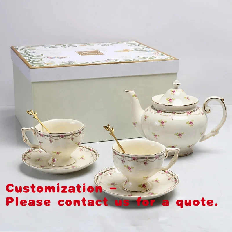 

custom.Tea Set Gifts Pattern Ceramic Promotes European Customized Lace Blue Color Box Coffee & Tea Sets Nordic
