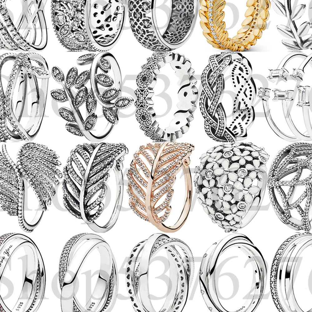 925 Sterling Silver Leaves Dazzling Daisy Bouquet Halo Hearts Butterfly Triple Band Pavé Fashion Ring For Women Gift DIY Jewelry