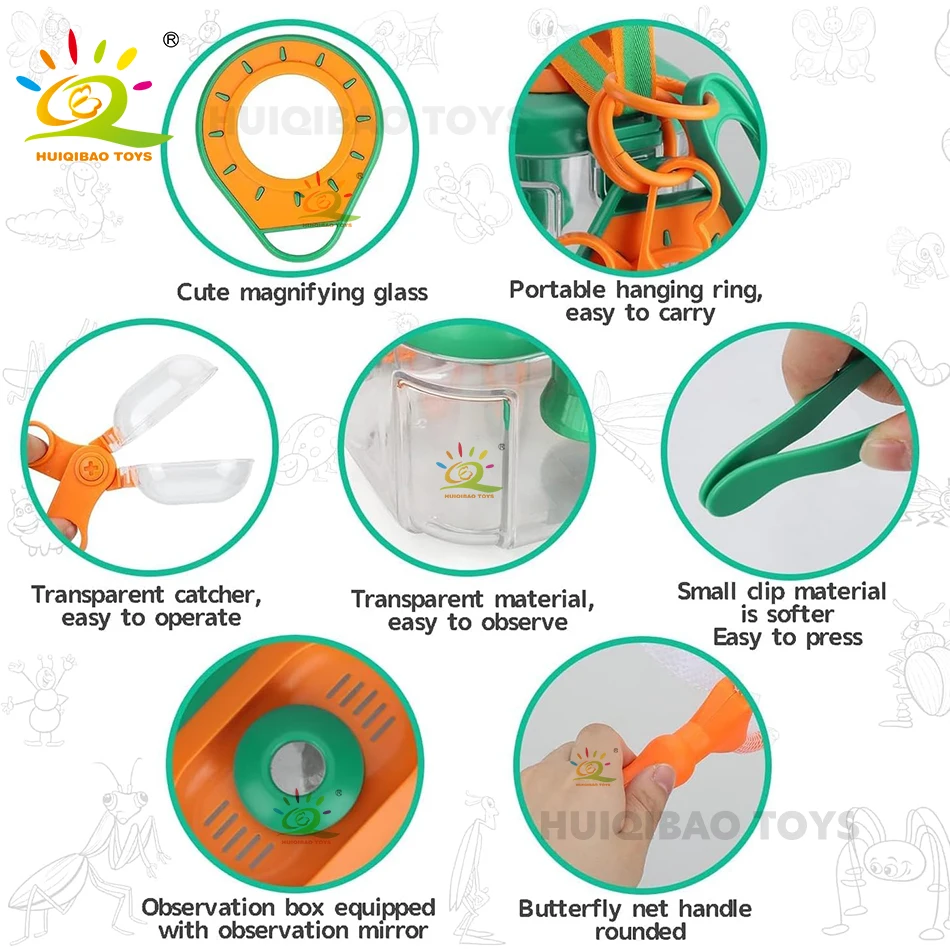 HUIQIBAO Nature Exploration Outdoor Bug Catcher Kit per bambini Bug cattura Observer Magnifier Clip Insect Catch Net Kit giocattoli regalo