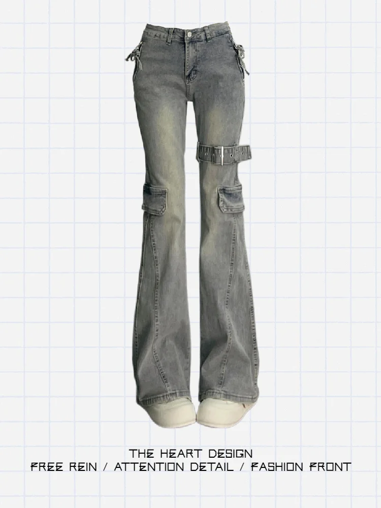 

Retro American Heavy Work Design Bell Bot Jeans Women's Slimming High Waist Denim Pants Spring New Sle Faionable