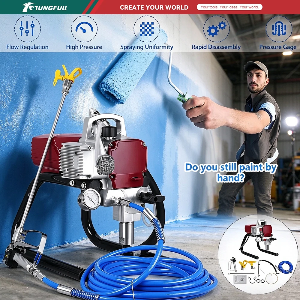 High Pressure Electric Airless Paint Sprayer Professional Painting Machine Gun Hose Nozzle Set for Wall House Furniture DIY