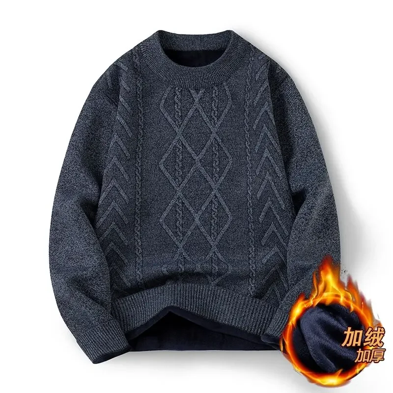 Autumn Thick Fleece Warm Cotton Mock Neck Knit Sweater Men Winter New Knitted Pullovers Male Turtle Neck Pullover Thick Sweaters