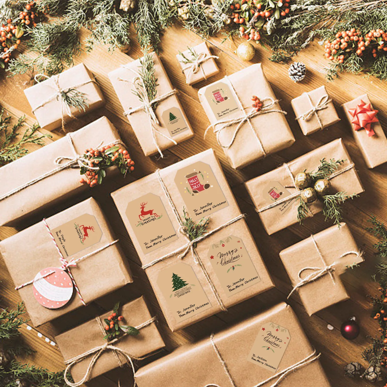 لفة واحدة مكونة من 300 ملصقًا عتيقًا لملصقات عيد الميلاد وتغليف الهدايا