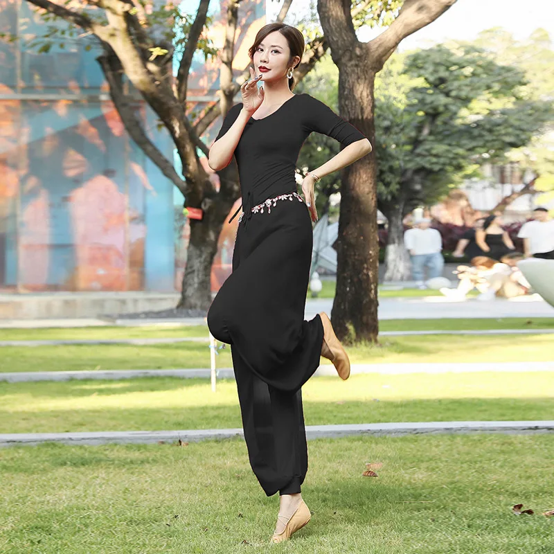 Dostosowana Sukienka do Tańca Nowoczesnego Strój Treningowy Top do Ćwiczeń Ciała Kobieta Dorosła Kostiumy do Tańca Brzucha Luźny Zestaw Spodni typu Latarnia