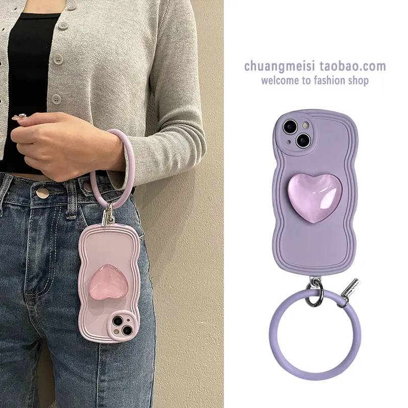 

Сплошной цветной браслет с волнистым узором для ручной переноски для apple 13 чехол для телефона iphone 12 11 силиконовый xsmax фиолетовый 13 pro max 12 pro с подставкой