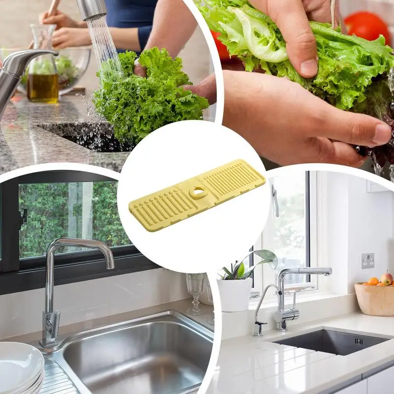 Silicone Sink Faucet Pad Silicone Water Catcher Mat Sponge Holder Mat Kitchen Gadgets Sink Accessories Sink Splash Mat For