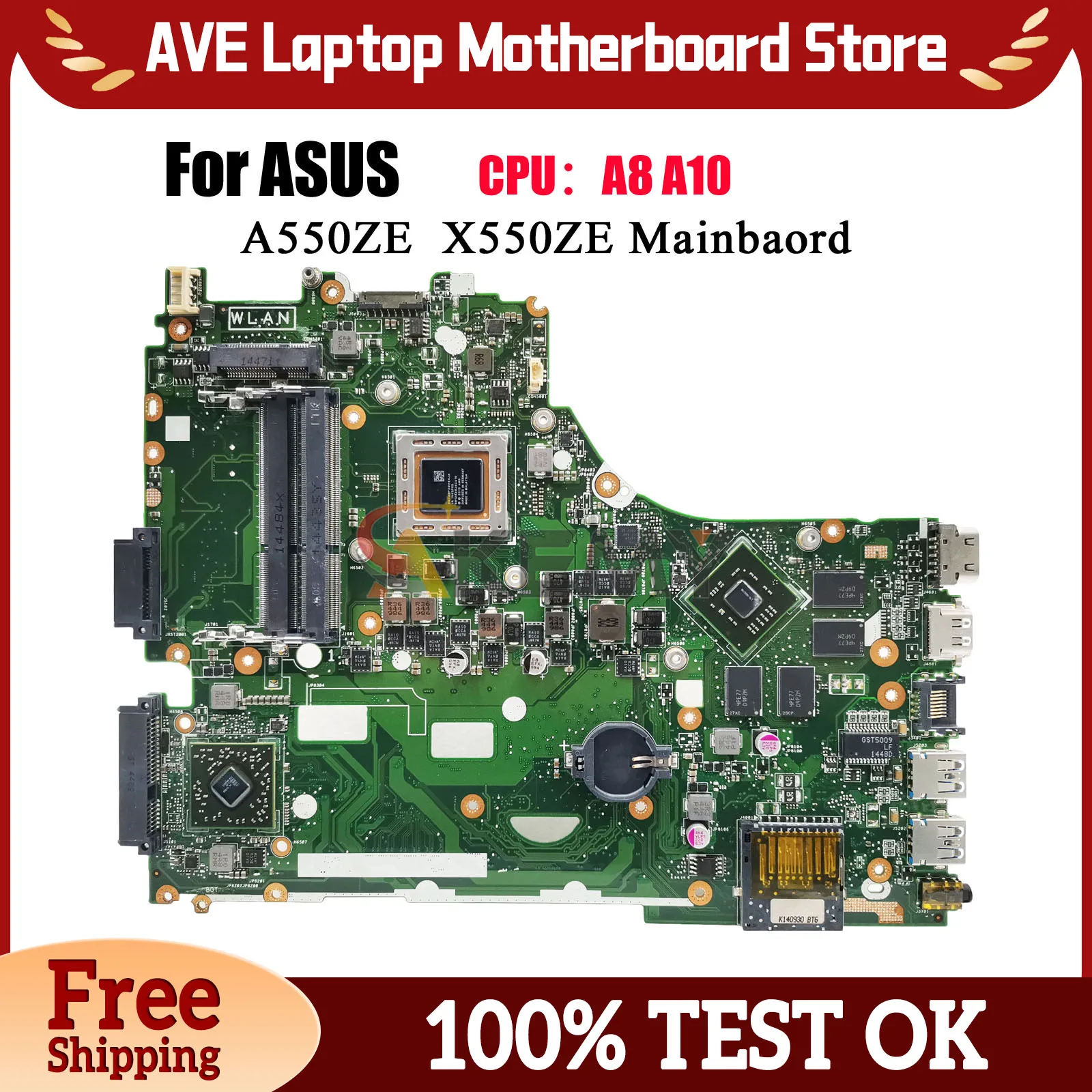 

X550ZE Laptop Motherboard For ASUS VivoBook A555Z F550ZE X550ZE K555Z X550Z A550ZE VM590Z K550ZE Mainboard With A8 A10 CPU stk