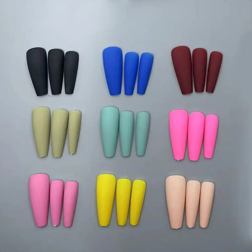 Manicure Long Ballerina False Nails Matte French Press on Nails Pure Color Detachable Nail Tips DIY