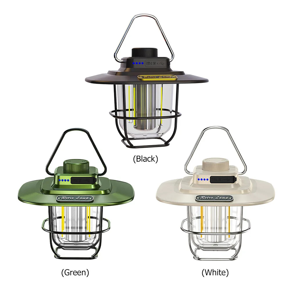 

LED Garden Decoration Lamp Waterproof Retro Camping Lighting Type-c Charging with Hook Battery Indicator for Outdoor Equipment